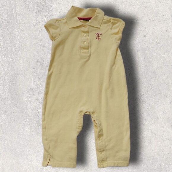 IZOD YELLOW 100% COTTON POLO STYLE ROMPER, SIZE 12 MONTHS - Picture 2 of 5